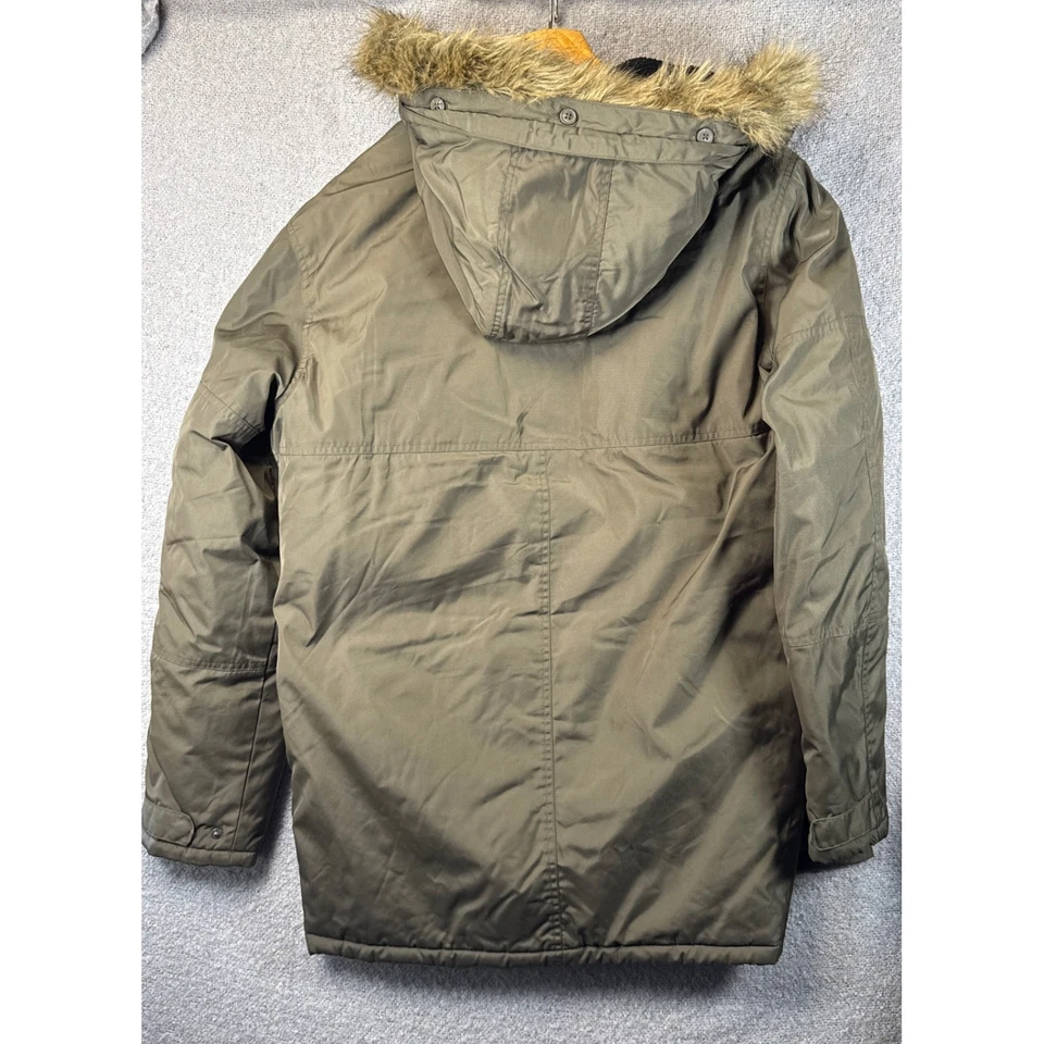 Old Navy Mens XL Dark Moss Hooded Faux Fur Trim Winter Parka Coat Fleece Lined - Image 3 of 4