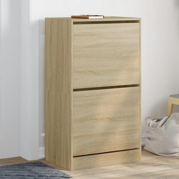 Schuhschrank Mit 2 Klappen Sonoma-Eiche 60X42X108 Cm-image