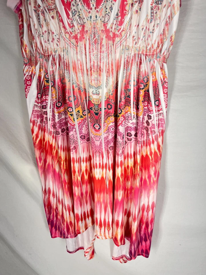 NOVO Vestido Maxi Feminino One World Boho Abstrato Renda Plissado Tamanho 2X Multicolor - Imagem 2 de 4