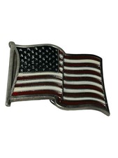 Vintage American Flag Belt Buckle Red White Blue Enamel Patriotic 3x2.5