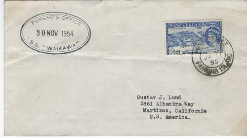 FANNING ISLAND PAQUEBOT COVER - UNION SS of NZ