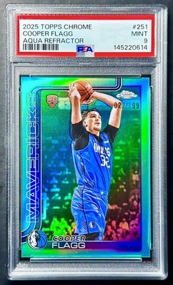2025-26 Topps Chrome COOPER FLAGG #251 True Aqua Refractor Rookie #27/199 PSA 9