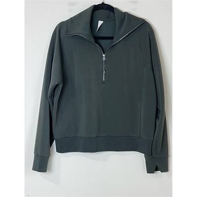 SPANX Air Essentials Half Zip Pullover Sweatshirt Green Womens Large