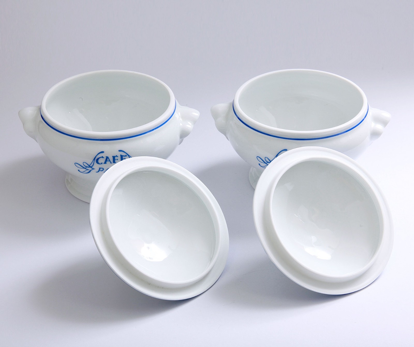 Set of 2 Bernardaud Cafe Paris Individual Soup Server Bowls and Lid Excellent!