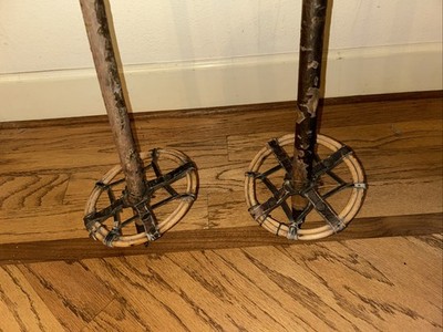 The BEST Antique Ski Poles EVER- Wood - Leather -Metal, 57.5  Long- All Original