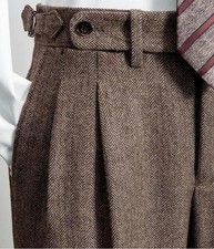 Vintage Men's Tweed Herringbone Pants Woolen Casual Business Trousers Custom