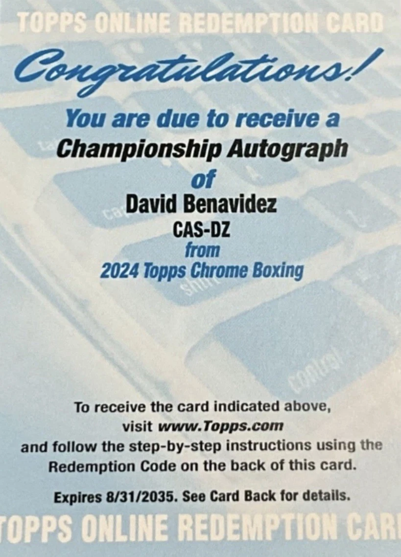David Benavidez Championship Autograph 2024 Topps Chrome Boxing # CAS-DZ