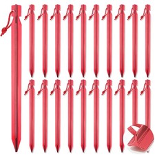 20 Pack Tent Stakes 7.1" Aluminum Ground Pegs Heavy Duty Spikes Camping Red