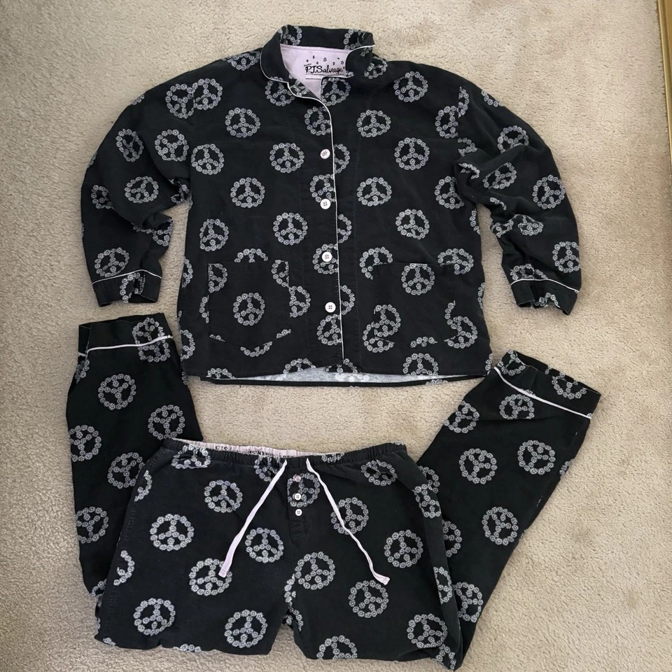 Jammies de franela PJ Salvage negro/blanco/rosa “Daisies & Peace” talla grande Foto 2 de 4