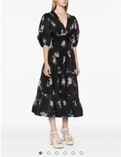ZIMMERMANN Pleated Midi Dress Black Iris Floral Size 1