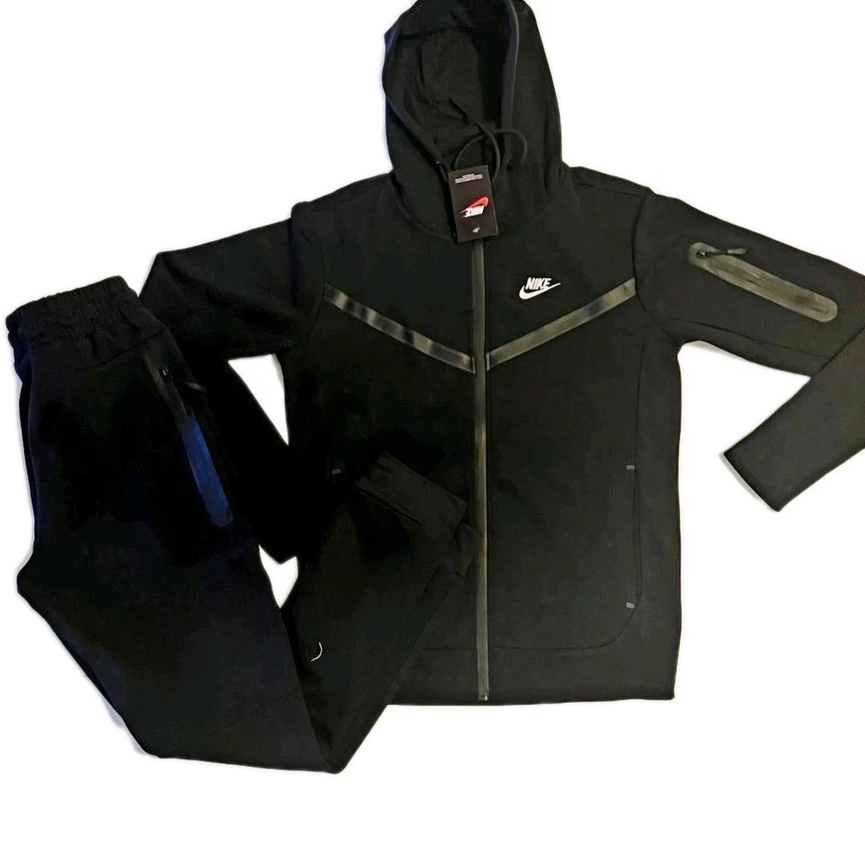 Nike Black tech fleece sweatsuit / Black/white/black/black  (S to 3x )  - Image 3 of 4