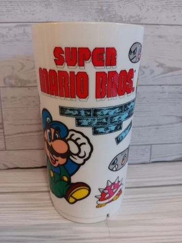 VINTAGE SUPER MARIO BROS 16 OZ. CUP FROM 1989 - PETER PAN INDUSTRIES - USA