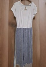 Big Girls Knit Works White And Blue Striped Short Sleeves Overall Jumpsuit Sz 12