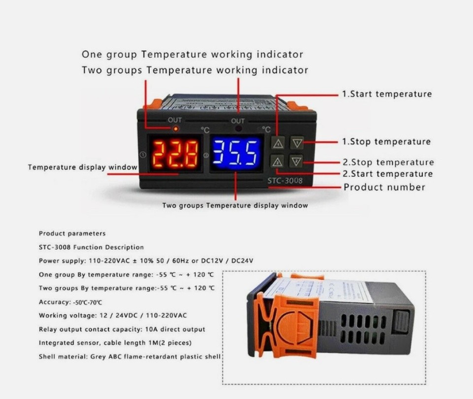 Digitaler Temperaturregler 220V 10A Mit Sonde – Thermostat Für Heizung, Inkubator, Aquarium & Mehr