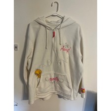 Vtg Warner Brother's Looney Tune's Women's White Tweety Hoodie 1/4 Zip Size XL 