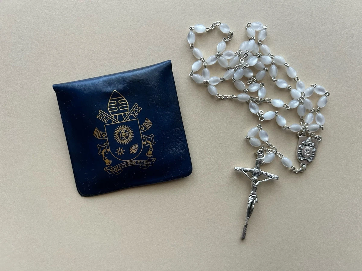 Rosario Con Medaglia Di Papa Francesco E Crocifisso - Perline In Cristallo Con Effetto Aurora - Confezione Regalo - 2