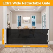 WOMHOM 100 Inch Extra Wide Retractable Gate for Large Openings Stairs Black