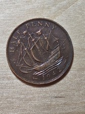 Great Britain 1/2-Penny, 1942. KM# 844, bronze. King George VI. Three-Mast ship.
