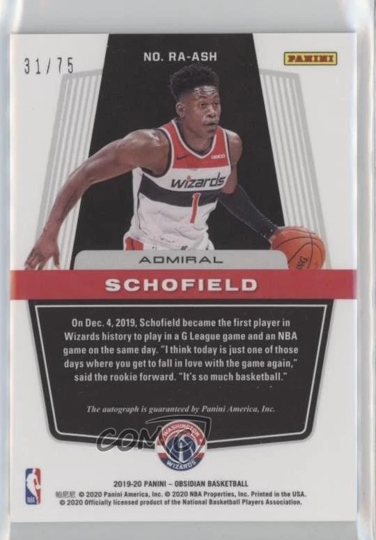 2019 Panini Obsidian Rookie Electric Etch Purple /75 Admiral Schofield Auto RC - Image 2 of 2
