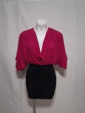 Sky Colorblock Bodycon Mini Dress M Fuchsia Black Open Back Cocktail Party