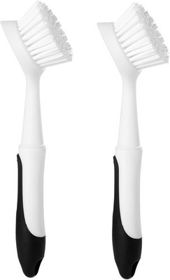 Dish Brush with Handle, Dish Scrub Brush with Built-in Scraper, Nylon Dish