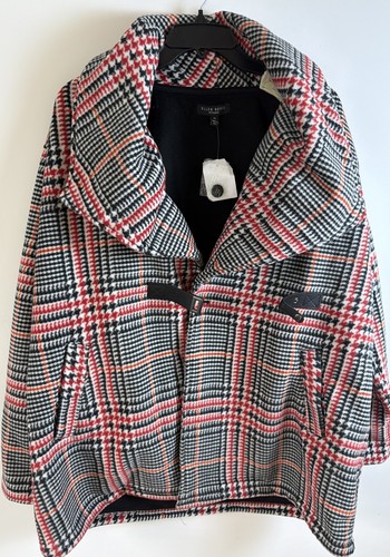 Ellen Reyes Woman Plus Size 2X Red Black Plaid Fleece Jacket Coat Buckle