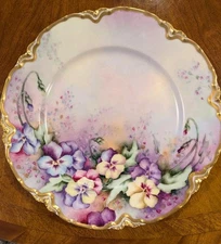 ANTIQUE HAVILAND FRENCH HAND PAINTED PANSY CABINET PLATE