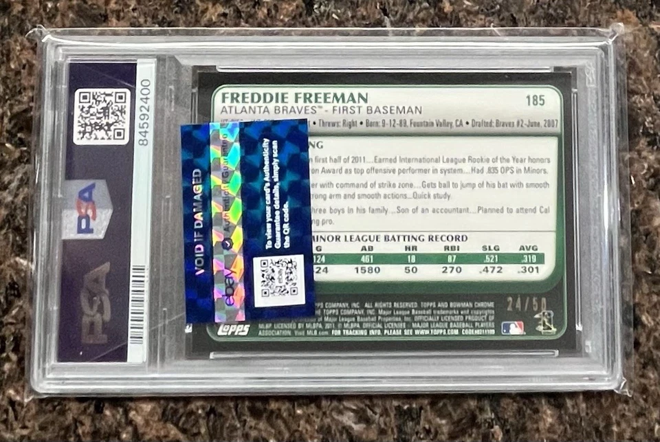 Bowman Chrome Freddie Freeman 2011/50 refractor de oro PSA auténtico Foto 2 de 3