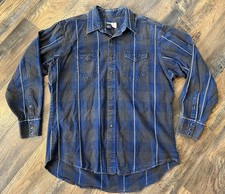 Men Wrangler Vtg Reg Fit XLong Tail 17 1/2x35 Long Sleeve Pearl Button Shirt USA