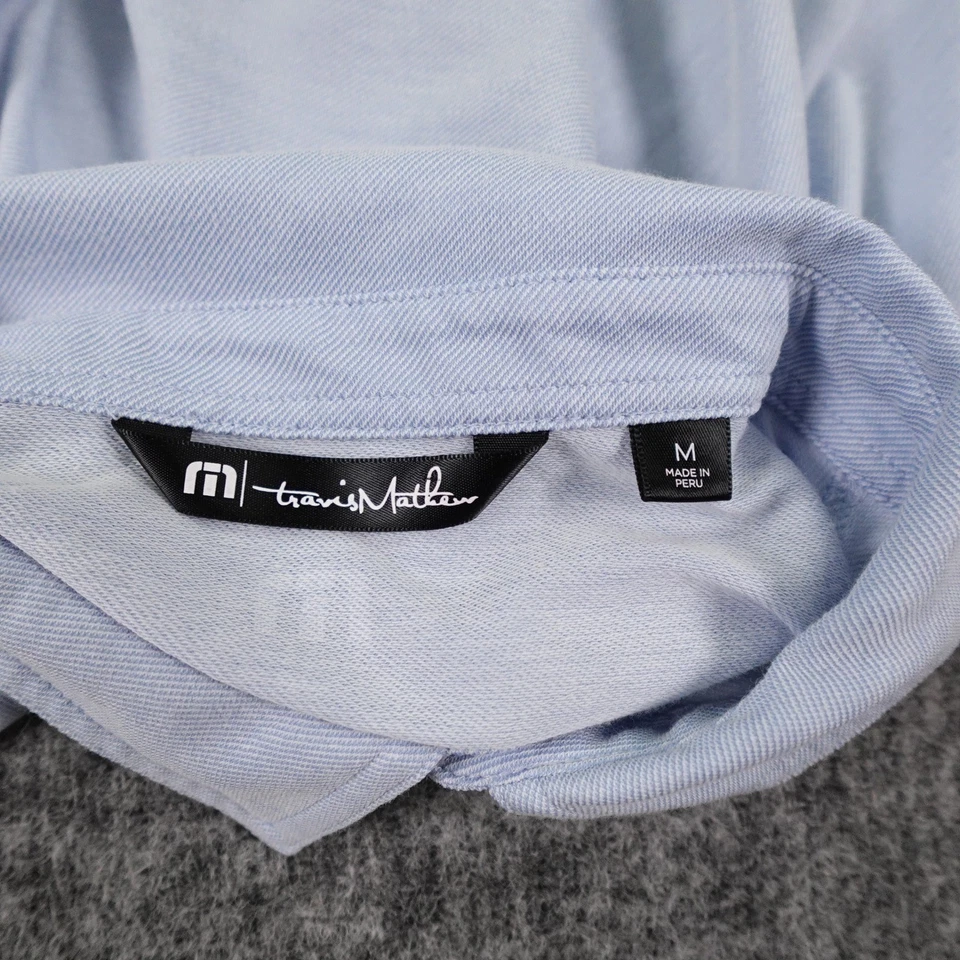 Camisa Polo TravisMathew Para Hombre Mediana Azul Rayas Panel Pecho Pima Mezcla Algodón Foto 4 de 4