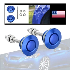 2x Push Button Quick Release Bonnet Hood Pins Lock Clip Bumper Latch Kit BULE