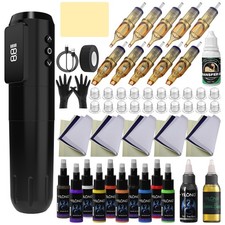 Wireless Rotary Tattoo Pen Kit Full Set with Transfer Gel and Disposable Needles