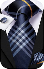 Mens 70 Inches Tie Set Extra Long Necktie with Cufflinks Handkerchief for Big an