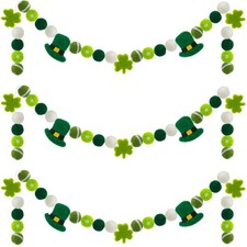 3 Pack St. Patrick's Day Felt Garlands - 6.6 Feet Pom Pom Felt Ball Shamrock....