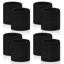 8 Pcs Sports Wrist Sweat Bands for Men  Women  Absorbent Wrist black