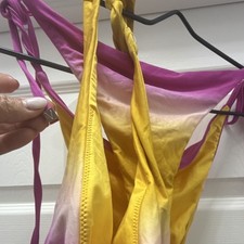 Victoria's Secret 2pc Ombr  Halter Triangle Bikini Set L B Cup Yellow/Pink