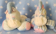 2 Puffalump Blue Wide Narrow Stripes Pony 1991 Fisher Price Plush Horse