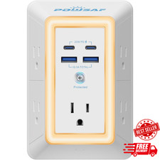 Multi Plug Outlet Surge Protector - 5 Outlet Extender with 4 USB Ports 2 USB-C