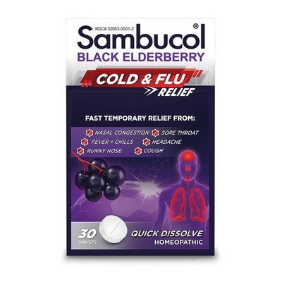 Sambucol Black Elderberry Homeopathic Cold & Flu Relief Tablets 30 Count