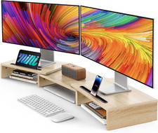 Dual Monitor Stand Riser- 3 Shelf Screen Stand with Adjustable Length and Angle,