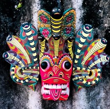 Perfectly Hand Carved Wood Wall Hanging Tiki Cobra Mask 8" Wooden Sculpture Art