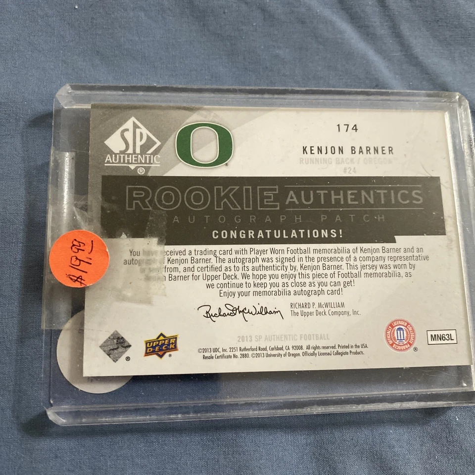2013 SP authentic jersey patch autograph Kenjon Barner - Image 3 of 4