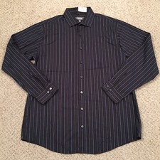 Kenneth Cole Reaction Shirt Mens 16.5 Black Blue Striped Long Sleeve Button Up