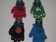 Children's Sports Themed Knit Gloves - Kids Stretchable Baseball Soccer Football