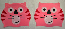 2-Caps Kids Silicone Swimming Cap Critter Pink Cat  Face Both Side 
