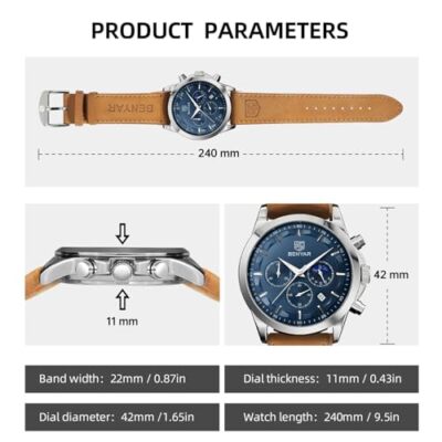 BENYAR Herren Uhr Chronograph Analog Quarz Stilvolle Edelstahlarmband Armbanduhr Wasserdicht Leuchtende Datum Herrenuhren Elegantes Business Uhren Geschenk für Männer