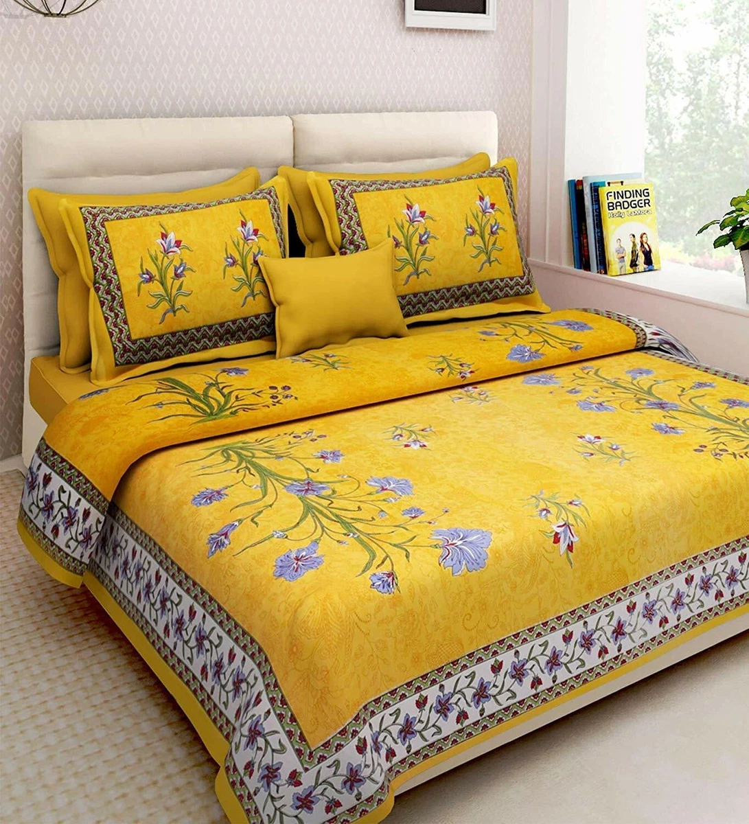 Kashmiri Kali Cotton Handmade Bed Sheet Bedroom Set Room Bedding