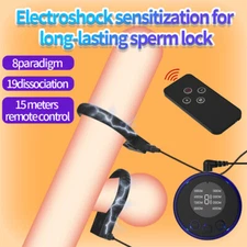 Male-Electric EStim Penis Stretcher Enhancer Ball Scrotum-Ring Delay Ejaculation