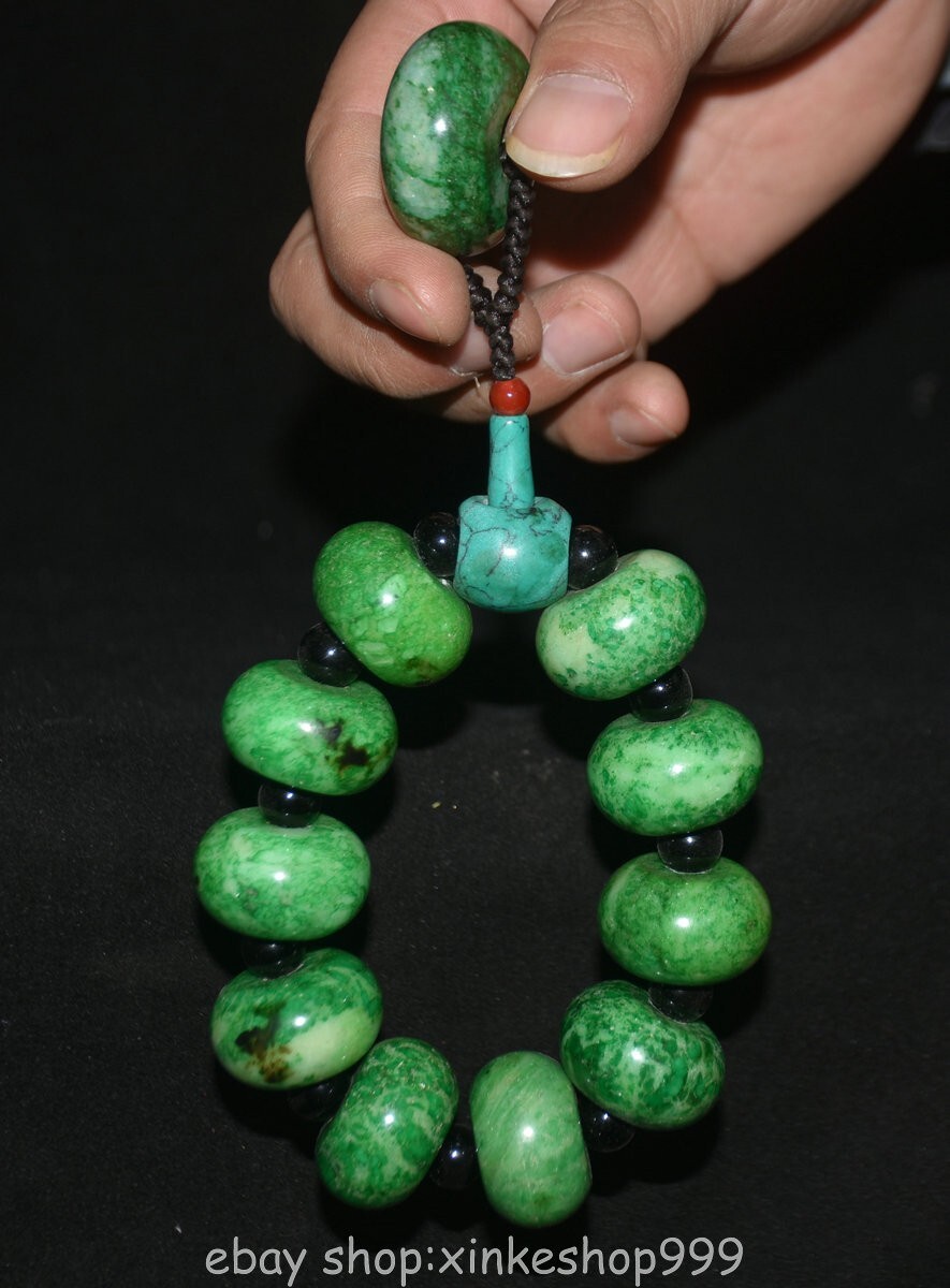 7.2" Rare Chinese Natural Turquoise Carving Figure Jewelry Bracelet