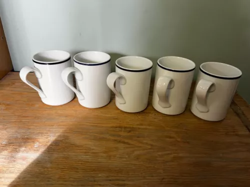 Dansk BISTRO INTERNATIONAL DESIGNS Blue Stripe Coffee Mugs Portugal SET of 5